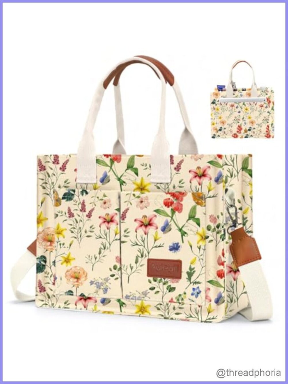 Canvas Tote Bag for Women with Pockets Crossbody Shoulder Satchel Work Travel